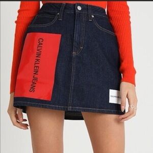 Calvin Klein Jeans Denim Skirt Blue Red Logo